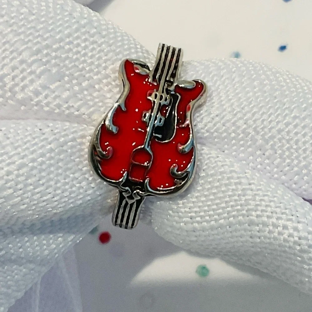 Silver & Red Guitar Design Fashionable Ring Size 7.5 - Picture 1 of 6